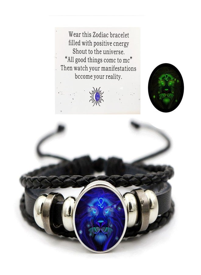 Aktully Leo Zodiac Signs Spirit Bracelet, Adjustable 12 Constellation Bracelet, Multilayer Black Leather Bracelets, Birthday Jewelry Gifts for Women Men - Image 1